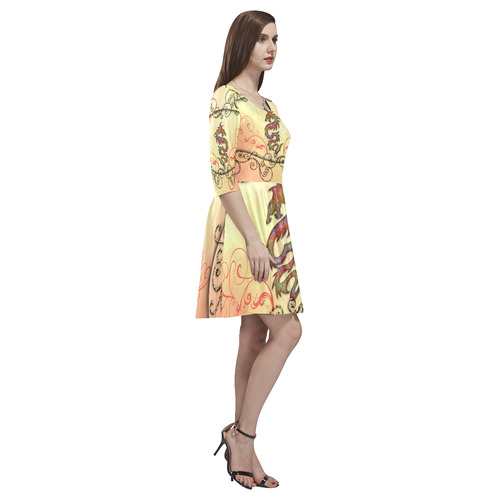 Chinese dragon Tethys Half-Sleeve Skater Dress(Model D20)