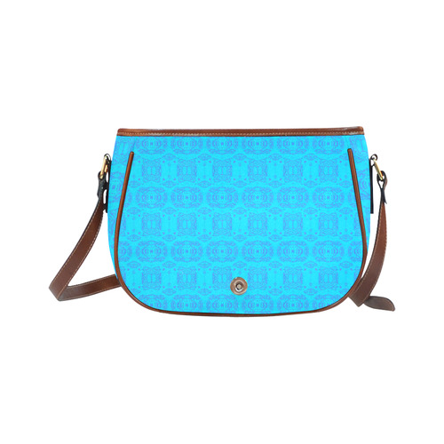 Blue and Turquoise Abstract Damask Saddle Bag/Small (Model 1649) Full Customization