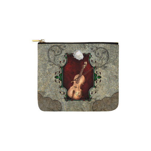 Violin with violin bow and flowers Carry-All Pouch 6''x5''