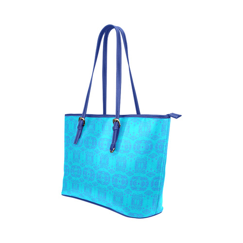 Abstract Blue and Turquoise Damask Leather Tote Bag/Small (Model 1651)