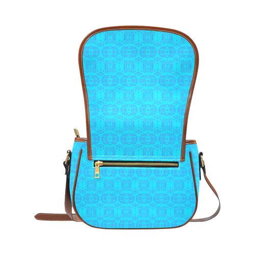 Blue and Turquoise Abstract Damask Saddle Bag/Small (Model 1649) Full Customization