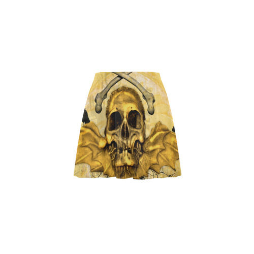 Awesome skull in golden colors Mini Skating Skirt (Model D36)