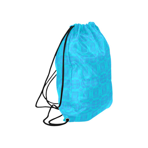 Blue and Turquoise Abstract Damask Pattern Large Drawstring Bag Model 1604 (Twin Sides)  16.5"(W) * 19.3"(H)