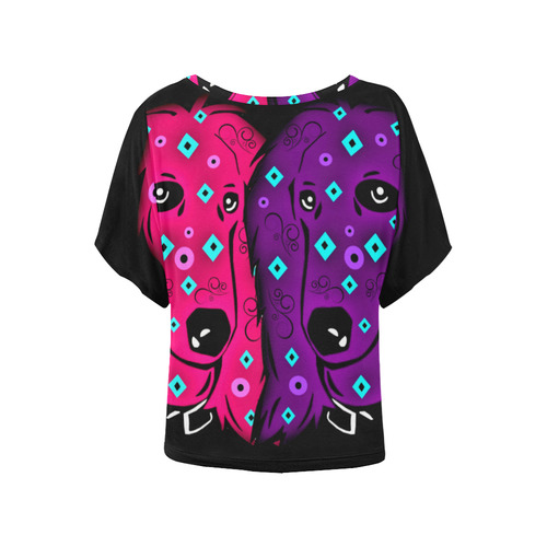 Doodled dog Debbie and Darren Women's Batwing-Sleeved Blouse T shirt (Model T44)