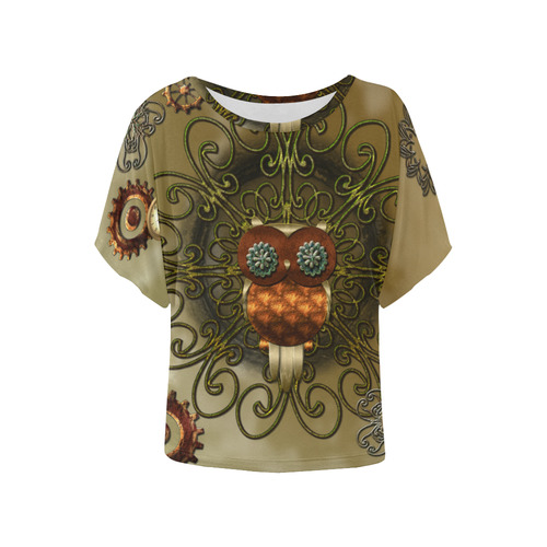 Steampunk cute owl Women's Batwing-Sleeved Blouse T shirt (Model T44)