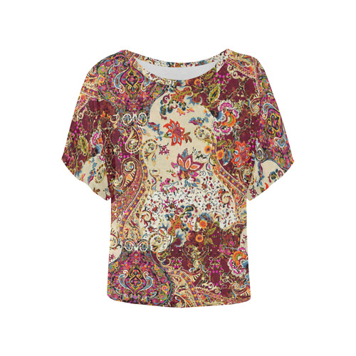 Vintage Jacobean Flower Tapestry Pattern Women's Batwing-Sleeved Blouse T shirt (Model T44)