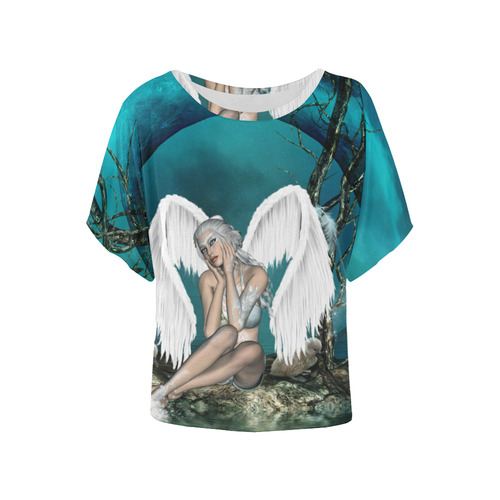 The beautiful white swan fairy Women's Batwing-Sleeved Blouse T shirt (Model T44)