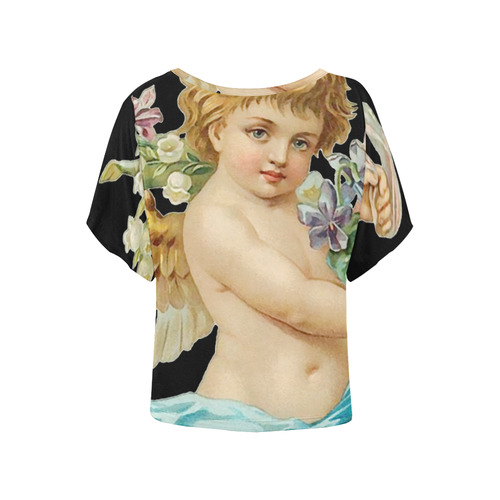 Vintage Easter Angel With Flowers Women's Batwing-Sleeved Blouse T shirt (Model T44)