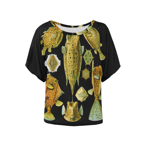 Box Fish Ernst Haeckel Fine Nature Art Women's Batwing-Sleeved Blouse T shirt (Model T44)