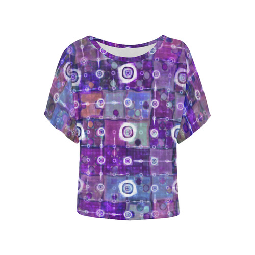 Purple Celestial Quilt Women's Batwing-Sleeved Blouse T shirt (Model T44)