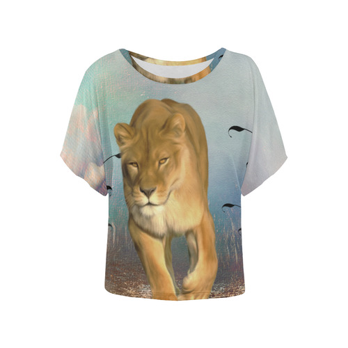 Wonderful lioness Women's Batwing-Sleeved Blouse T shirt (Model T44)