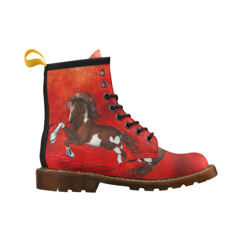 Wild horse on red background High Grade PU Leather Martin Boots For Women Model 402H