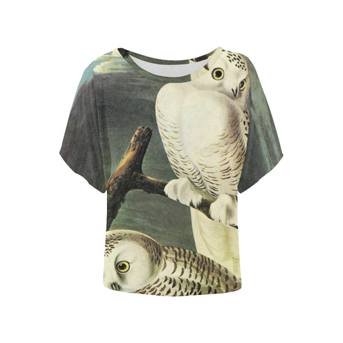 Snowy Owl Audubon Fine Nature Art Women's Batwing-Sleeved Blouse T shirt (Model T44)