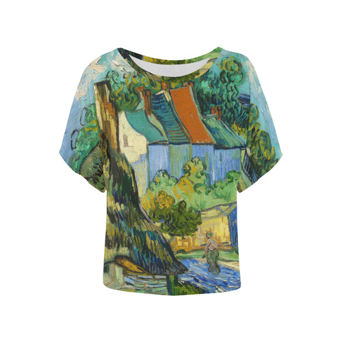 Van Gogh Houses in Auvers Women's Batwing-Sleeved Blouse T shirt (Model T44)