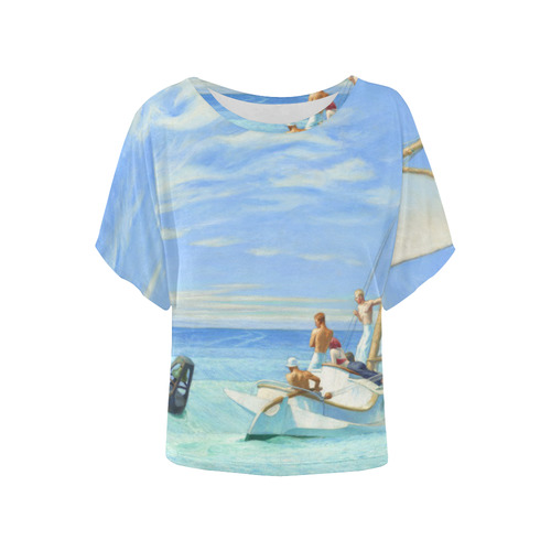 Edward Hopper Ground Swell Sail Boat Ocean Women's Batwing-Sleeved Blouse T shirt (Model T44)