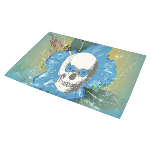 Funny skull with blue flowers Azalea Doormat 30" x 18" (Sponge Material)