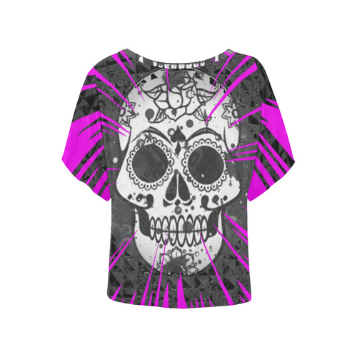 skull and pink by JamColors Women's Batwing-Sleeved Blouse T shirt (Model T44)