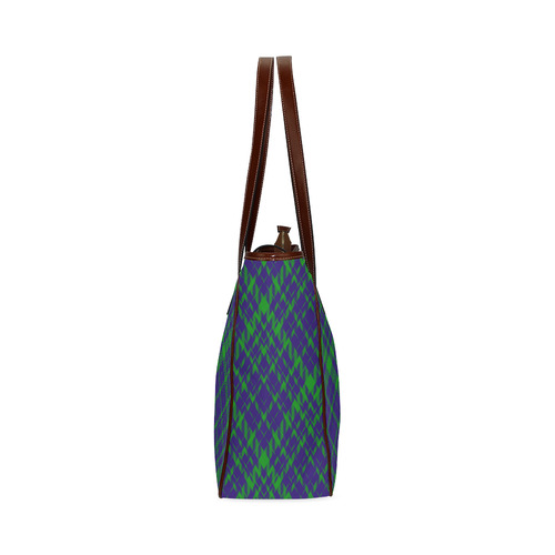 Diagonal Green & Purple Plaid Modern Style Classic Tote Bag (Model 1644)