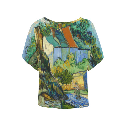 Van Gogh Houses in Auvers Women's Batwing-Sleeved Blouse T shirt (Model T44)