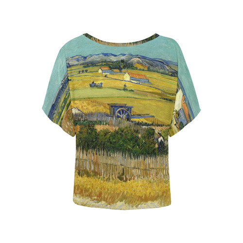 Van Gogh Harvest at La Crau Women's Batwing-Sleeved Blouse T shirt (Model T44)