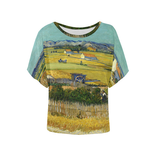 Van Gogh Harvest at La Crau Women's Batwing-Sleeved Blouse T shirt (Model T44)