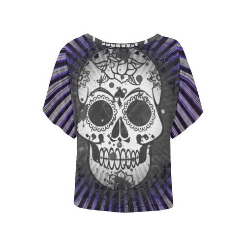 skull with lightbeams D by JamColors Women's Batwing-Sleeved Blouse T shirt (Model T44)