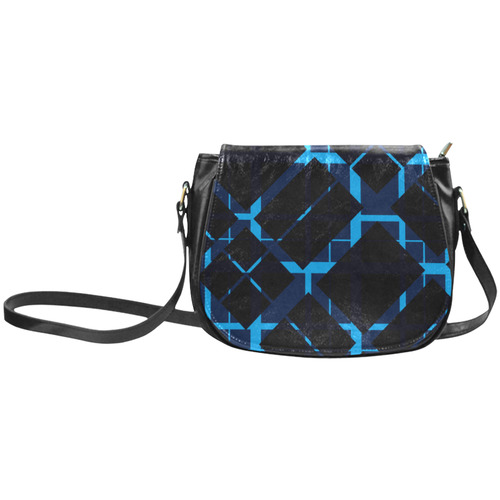 Diagonal Blue & Black Plaid Hipster Style Classic Saddle Bag/Small (Model 1648)