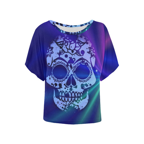 Skull and Lights C by JamColors Women's Batwing-Sleeved Blouse T shirt (Model T44)