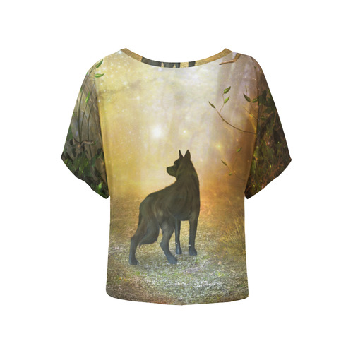 Teh lonely wolf Women's Batwing-Sleeved Blouse T shirt (Model T44)
