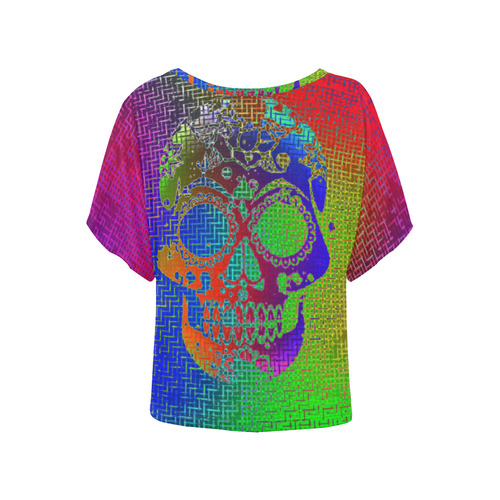 neon Electric Skull B by JamColors Women's Batwing-Sleeved Blouse T shirt (Model T44)