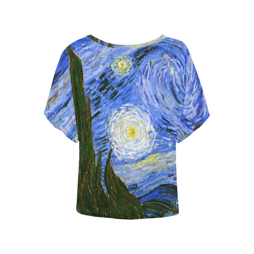 Van Gogh Starry Night Tree Women's Batwing-Sleeved Blouse T shirt (Model T44)