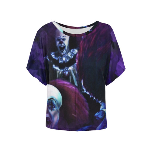 Evil demonic clown Women's Batwing-Sleeved Blouse T shirt (Model T44)
