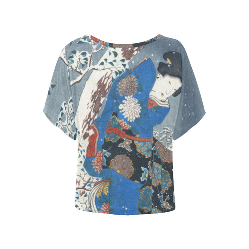 Tale of Genji Toyokuni Hiroshige Japanese Nature Women's Batwing-Sleeved Blouse T shirt (Model T44)