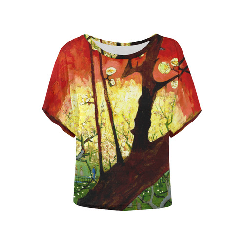 Van Gogh Flower Plum Orchard Hiroshige Women's Batwing-Sleeved Blouse T shirt (Model T44)