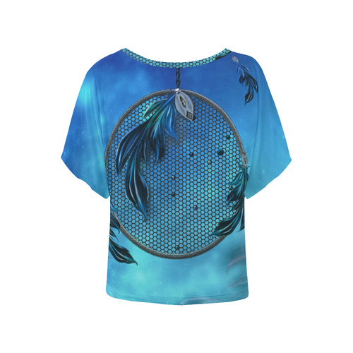 Dreamcatcher, blue colors Women's Batwing-Sleeved Blouse T shirt (Model T44)