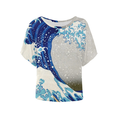 Great Wave Off Kanagawa Nature Art Women's Batwing-Sleeved Blouse T shirt (Model T44)