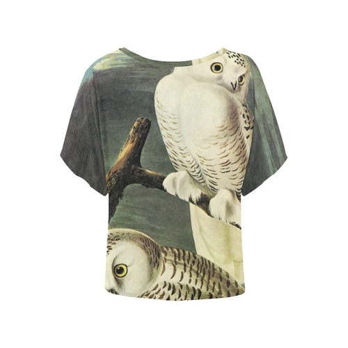 Snowy Owl Audubon Fine Nature Art Women's Batwing-Sleeved Blouse T shirt (Model T44)