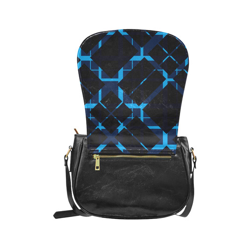 Diagonal Blue & Black Plaid Hipster Style Classic Saddle Bag/Large (Model 1648)