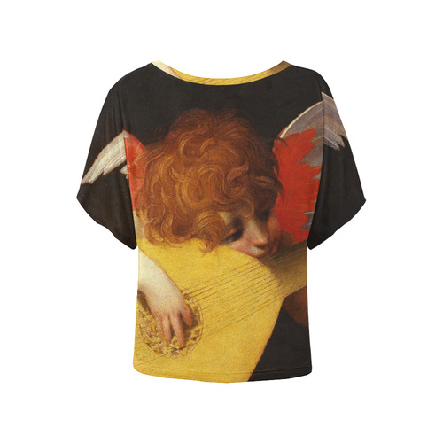 Angel Musician Rosso Fiorentino Christmas Women's Batwing-Sleeved Blouse T shirt (Model T44)