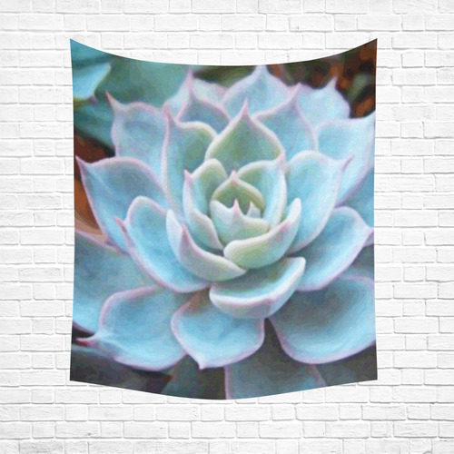 Watercolor Peacock Succulentt Painting Cotton Linen Wall Tapestry 51"x 60"