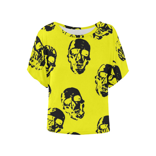 hot skulls, yellow by JamColors Women's Batwing-Sleeved Blouse T shirt (Model T44)