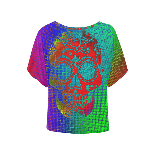 neon Electric Skull A by JamColors Women's Batwing-Sleeved Blouse T shirt (Model T44)