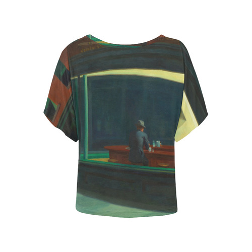 Edward Hopper Nighthawks American Realism Women's Batwing-Sleeved Blouse T shirt (Model T44)