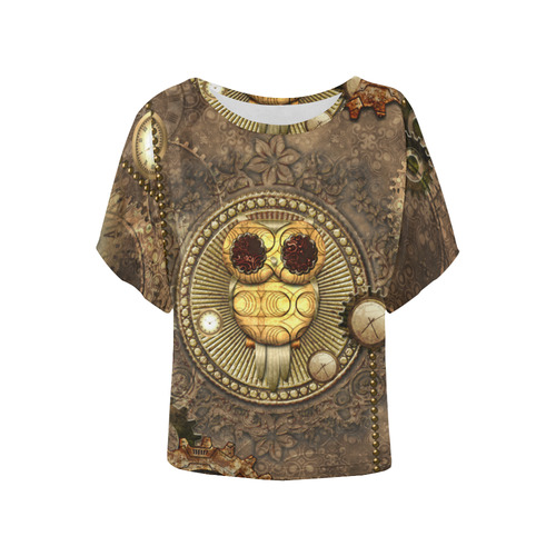 Steampunk, wonderful owl,clocks and gears Women's Batwing-Sleeved Blouse T shirt (Model T44)