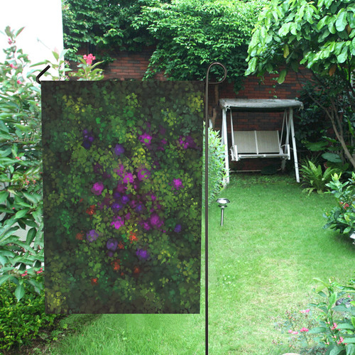 Wild Rose Garden, Oil painting. Red, purple, green Garden Flag 28''x40'' （Without Flagpole）