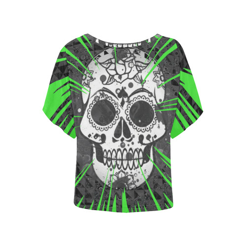 skull and green by JamColors Women's Batwing-Sleeved Blouse T shirt (Model T44)
