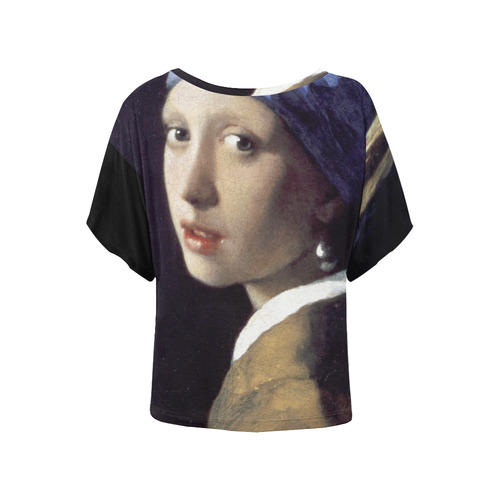 Jan Vermeer Girl with a Pearl Earring Women's Batwing-Sleeved Blouse T shirt (Model T44)