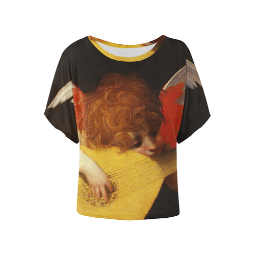 Angel Musician Rosso Fiorentino Christmas Women's Batwing-Sleeved Blouse T shirt (Model T44)