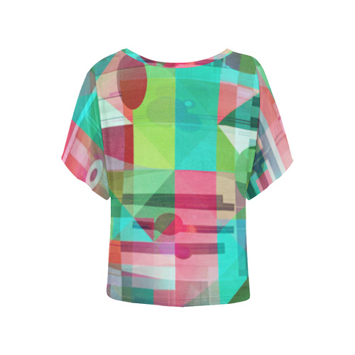 Aqua Dreams Geometry Women's Batwing-Sleeved Blouse T shirt (Model T44)