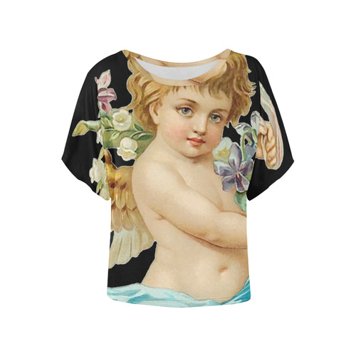 Vintage Easter Angel With Flowers Women's Batwing-Sleeved Blouse T shirt (Model T44)